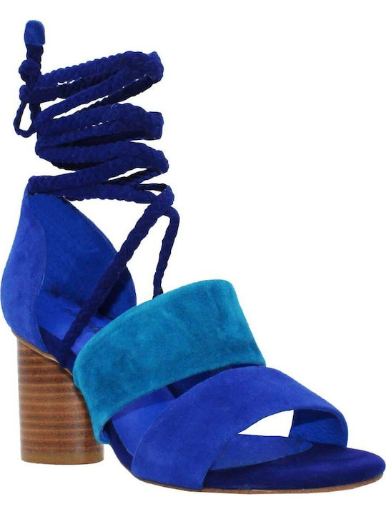 Jeffrey Campbell Suede Women's Sandals Blue with Chunky Medium Heel