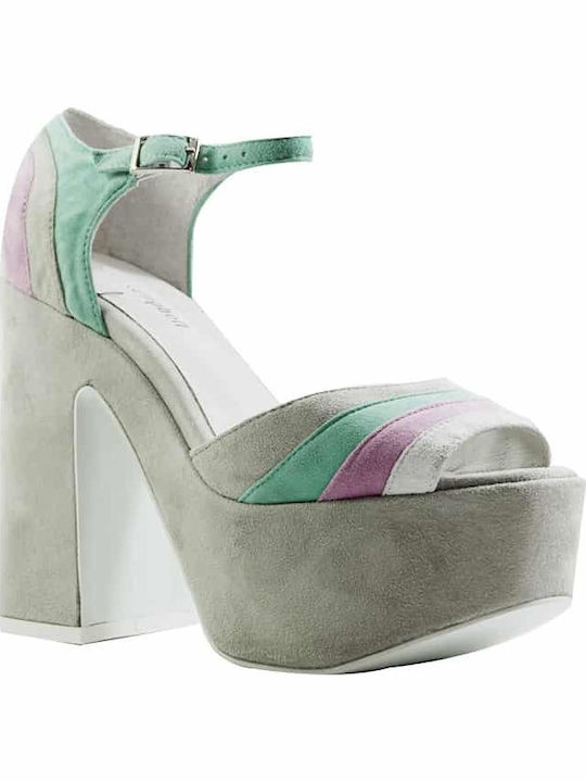 Jeffrey Campbell Platform Suede Women's Sandals Candice 2 with Ankle Strap Multicolour with Chunky High Heel