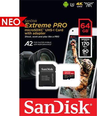 Sandisk Extreme Pro microSDXC 64GB U3 V30 A2 UHS-I 170MB/s с адаптер