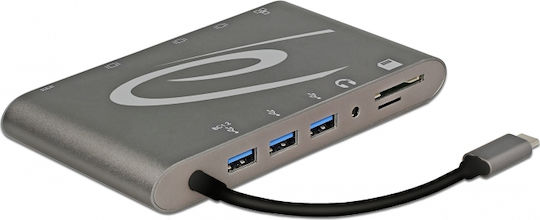 DeLock USB-C Docking Station με HDMI/DisplayPort 4K PD Ethernet και συνδεση 2 Οθονών Ασημί (87297)