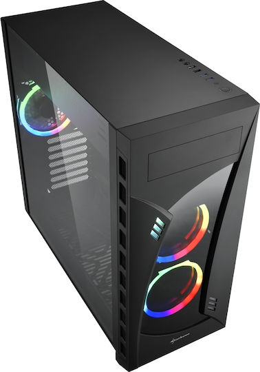 Sharkoon Night Shark RGB Геймърско бюро Midi Tower Компютърна кутия със страничен прозорец Черен