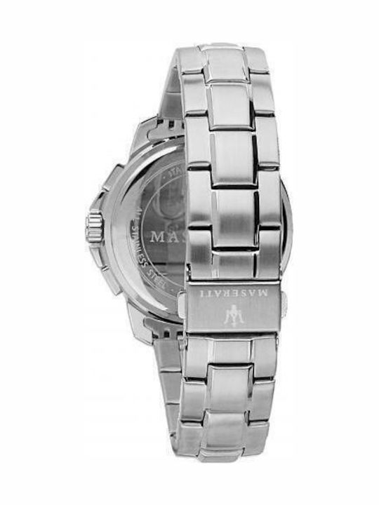 Maserati Successo Chronograph Men's Watch 45mm Chronograph Battery with Silver Metal Bracelet