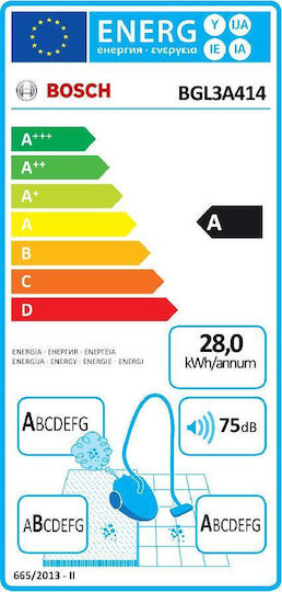 Bosch BGL3A414 Ηλεκτρική Σκούπα 600W με Σακούλα 4lt Μαύρη