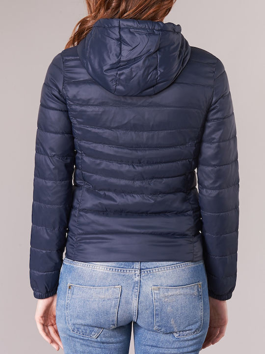 Only Women's Short Puffer Jacket for Winter with Hood Blue