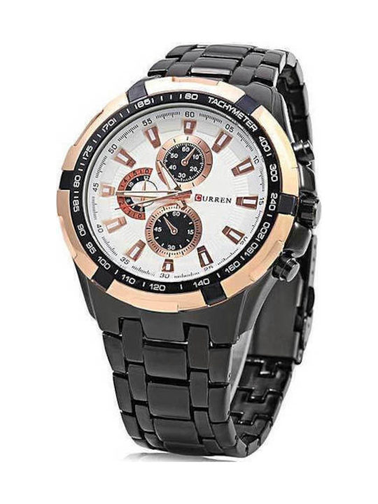 Curren Ceas Barbati 45mm Cronograf Cu Baterie Cu Brățară Din Metal Neagră / Albă / Aurie