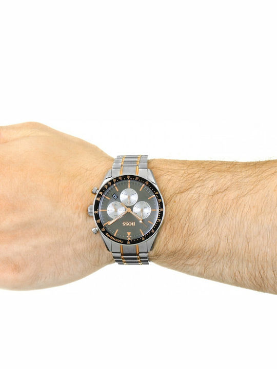 Boss Trophy Ανδρικό Ρολόι 44mm Χρονογράφος Μπαταρίας με Ασημί Μεταλλικό Μπρασελέ