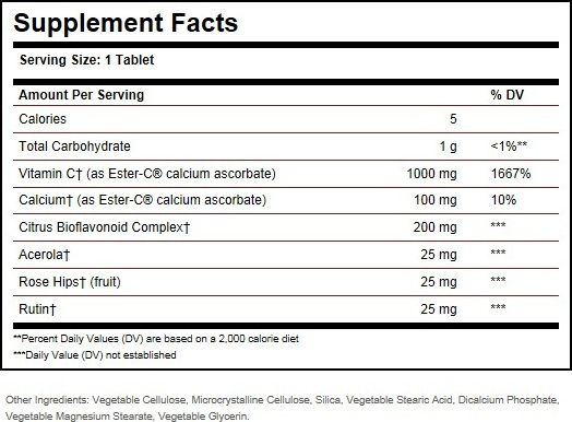 Solgar Ester-C Plus Vitamin for Immune System Boost, the Skin & Antioxidant Action 1000mg 30 Tablets