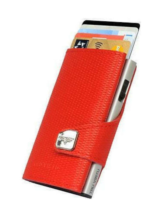 Click & Slide Кожен Мъжки Портфейл за Карти с RFID и Със Слайд Механизъм Червен