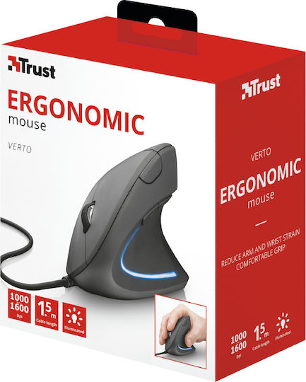 Trust Verto Ergonomic Wired Vertical Mouse Black