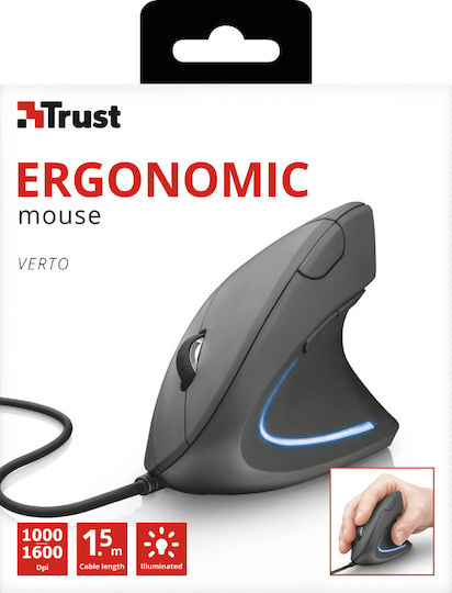 Trust Verto Ergonomic Wired Vertical Mouse Black