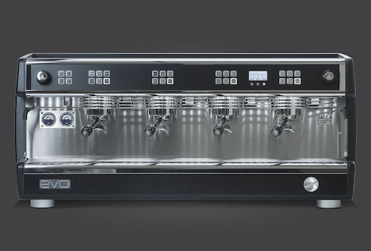 Dalla Corte Evo2 Nebula Schwarz Kommerzielle Espressomaschine mit 4 Gruppen 6kW Höhe 51cm Breite 115cm Tiefe 52,5cm