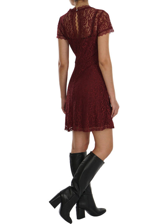 Only Mini Evening Dress Shirt Dress with Lace Bordeaux