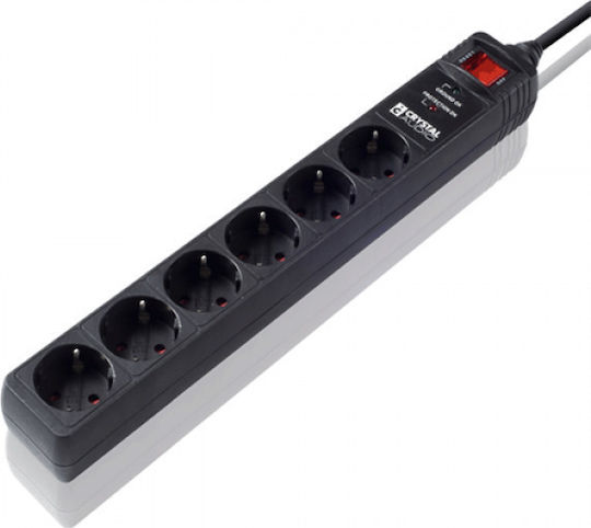 Crystal Audio Power Strip with Surge Protection 6 Positions with Switch and Cable 1.5m