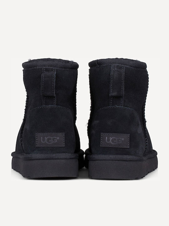 Classic Mini II Suede Women's Ankle Boots with Fur Black
