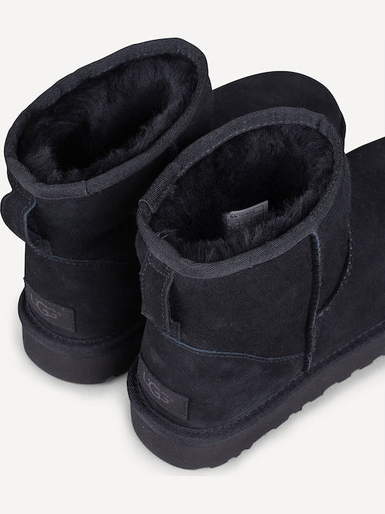 Classic Mini II Suede Women's Ankle Boots with Fur Black