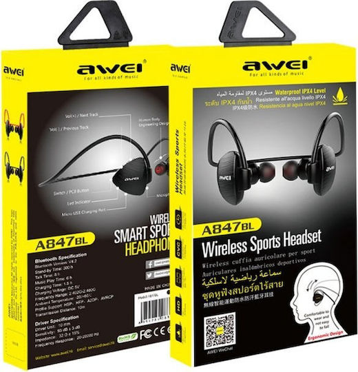 Awei A847BL In-ear Bluetooth Handsfree Earphones with Sweat Resistance Black