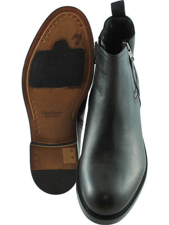 Leather Black Men's Boots with Zipper