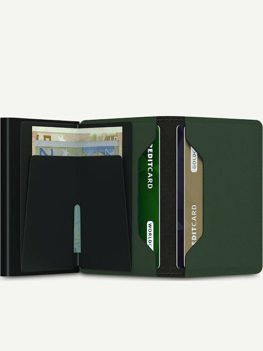 Slimwallet Кожено Мъжки Портфейл Карти с RFID и Механизъм Slide Зелено/черно