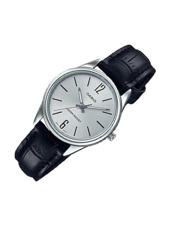Casio Γυναικείο Ρολόι 28.2mm Μπαταρίας με Μαύρο Δερμάτινο Λουράκι