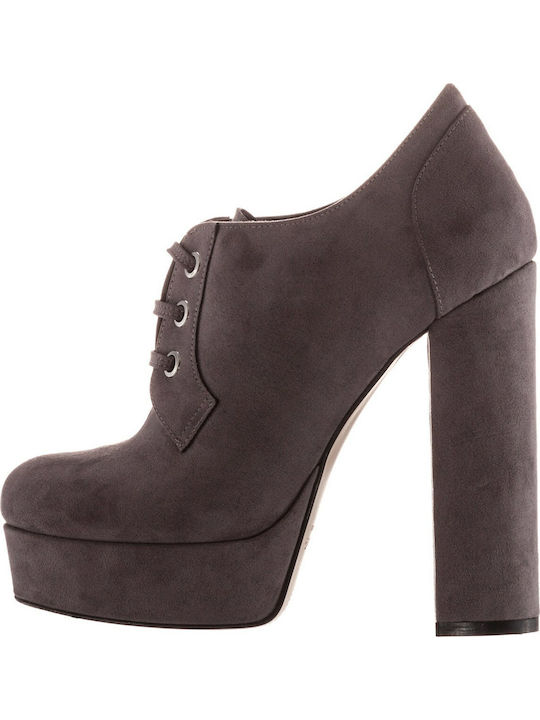 Sante Suede Women's Oxford Boots with High Heel Gray