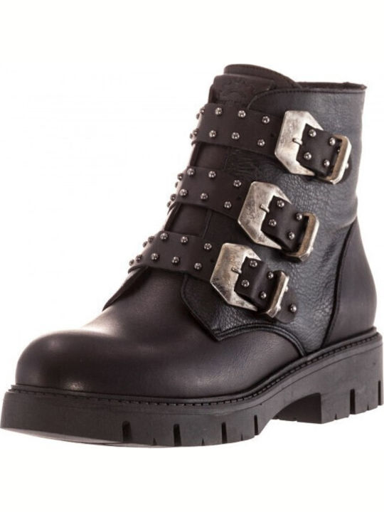 Leder Stiefeletten Damen Schwarz