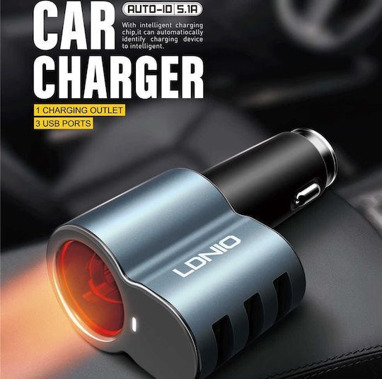 Ldnio CM11 Car Charger 25W 5.1A with Ports 4xUSB-A 1xLighter Black Color