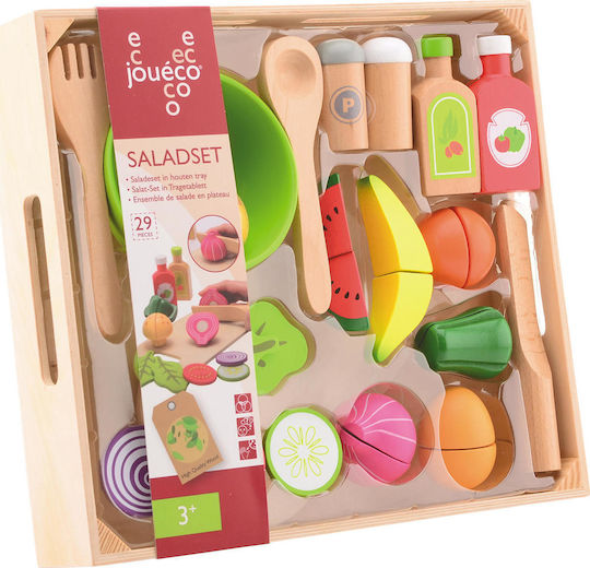 Joueco Salad Set in Wooden Tray from Wood for 3+ Years 29 Pieces