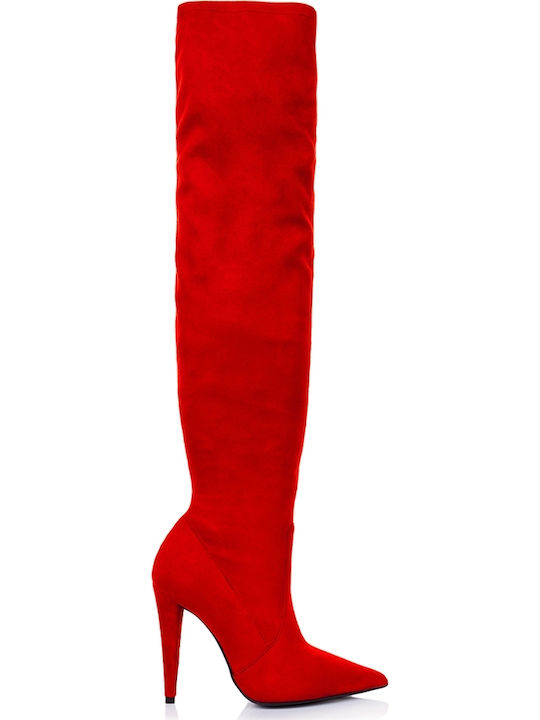 Sante Γυναικείες Μπότες Πάνω από το Γόνατο σε Κόκκινο Χρώμα