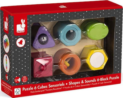 Janod Shape Sorting Toy Shapes & Sounds 6 Block made of Wood with Sounds for 12++ Months