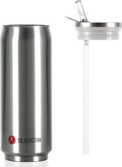 Les Artistes Pull Can'it Ποτήρι Θερμός Ανοξείδωτο BPA Free 500ml Silverstar Shining με Επιστόμιο και Καλαμάκι