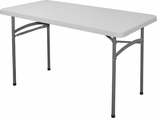 Outdoor Dinner Foldable Table with Plastic Surface and Metal Frame White 122x60x74cm