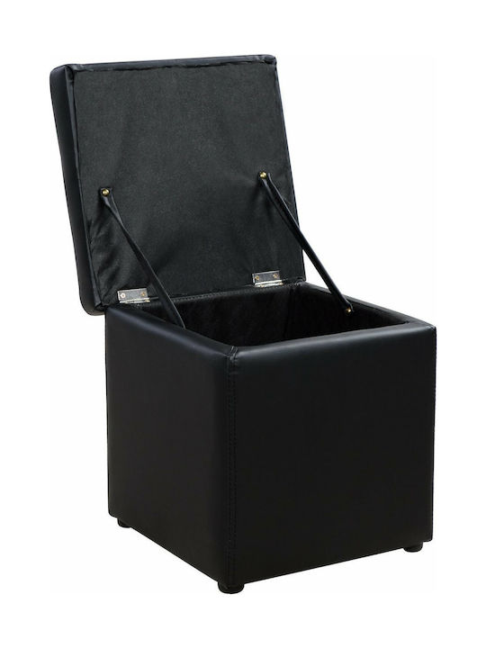 Stool For Living Room With Storage Space Upholstered with Leatherette Cube Black 36.5x36.5x36cm