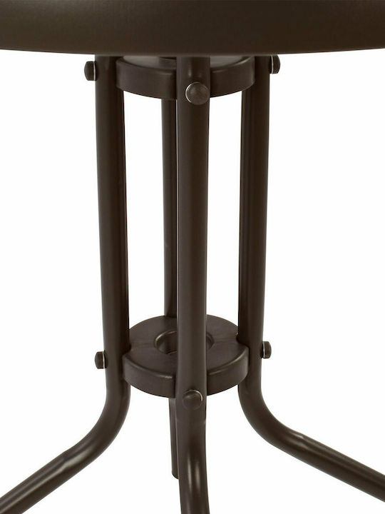 Lima Outdoor Dinner Free Standing Table with Glass Surface and Metal Frame Brown 60x60x70cm