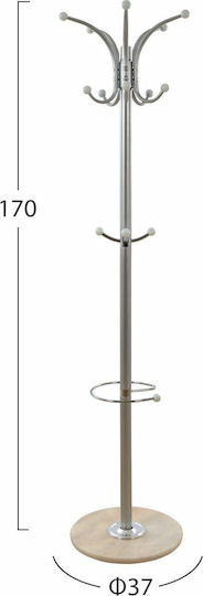 HomeMarkt Shia Freistehender Kleiderständer Metallisch Silver Drehbar mit Marmorsockel 37x37x170cm
