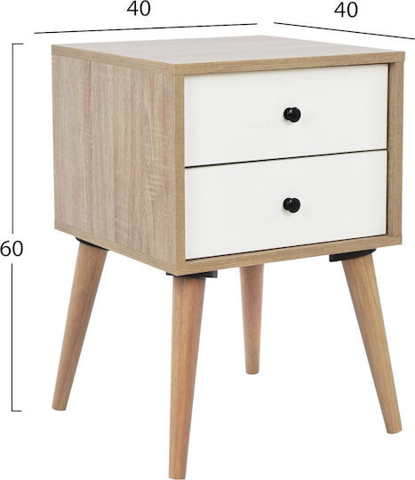 Oliver Wooden Bedside Table Φυσικό / Λευκό 40x40x60cm