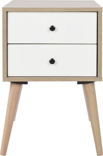 Oliver Wooden Bedside Table Φυσικό / Λευκό 40x40x60cm
