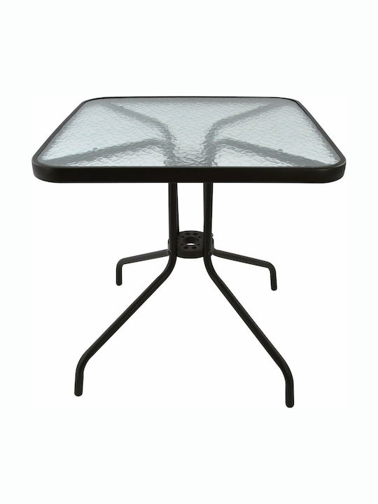 Figo Outdoor Dinner Free Standing Table with Glass Surface and Metal Frame Brown 70x70x72cm
