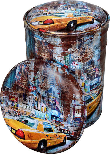 Hocker Für das Wohnzimmer Mit Stauraum Gepolstert mit Kunstleder Yellow Car Mehrfarbig 2Stück 30x30x40cm