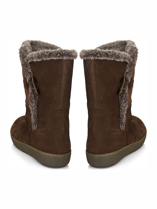 Suede Women's Boots with Rubber & Fur Tabac Brown