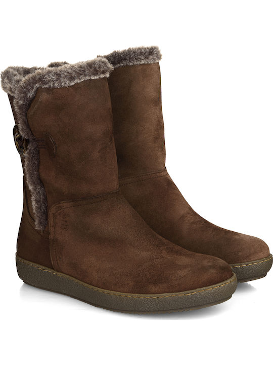 Suede Women's Boots with Rubber & Fur Tabac Brown