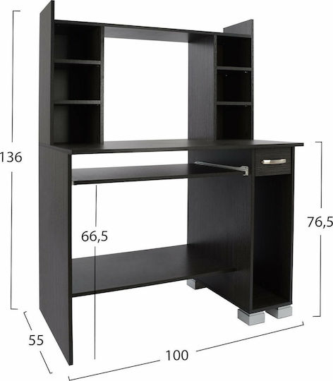 Γραφείο Υπολογιστή Charley με Βιβλιοθήκη 100x55x136εκ. Zebrano