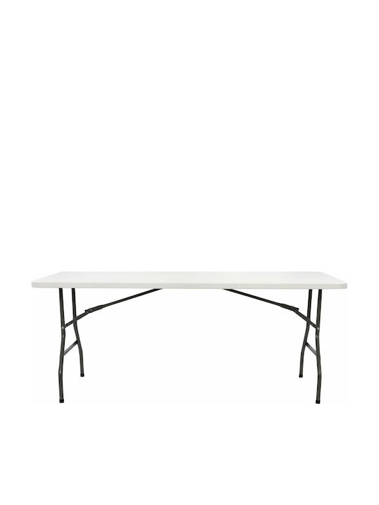 Outdoor Dinner Foldable Table with Plastic Surface and Metal Frame White 180x74x74cm