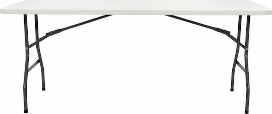 Outdoor Dinner Foldable Table with Plastic Surface and Metal Frame White 180x74x74cm
