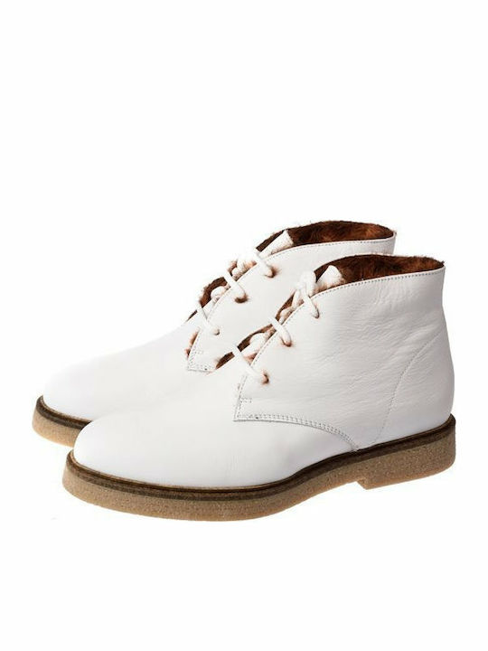 Paola Ferri 4751 Leather Women's Ankle Boots with Fur White