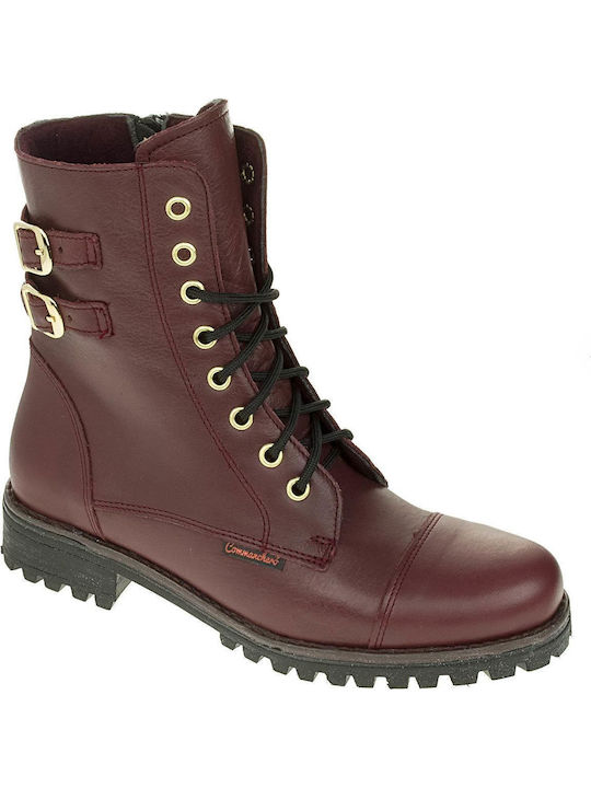 Leather Women's Ankle Boots Burgundy