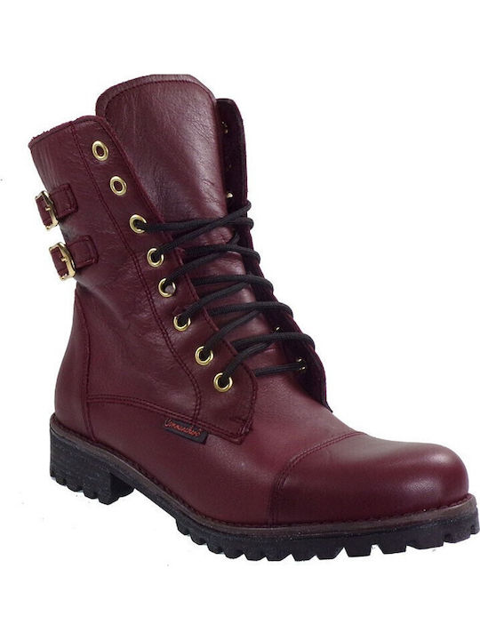 Leather Women's Ankle Boots Burgundy