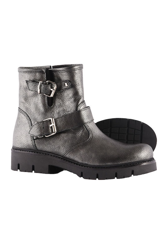 Leder Stiefeletten Damen Silber