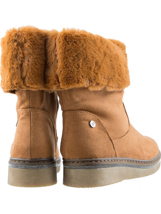 Xti Suede Women's Ankle Boots with Fur Tabac Brown