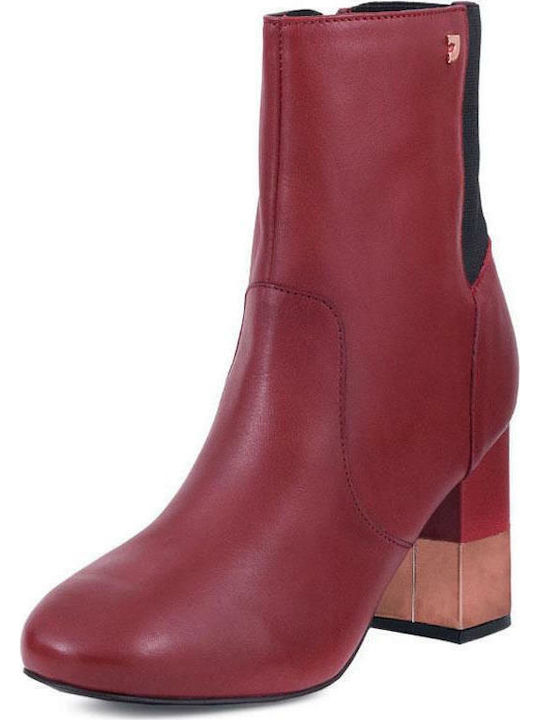 Gioseppo Leather Women's Chelsea Boots with High Heel Burgundy