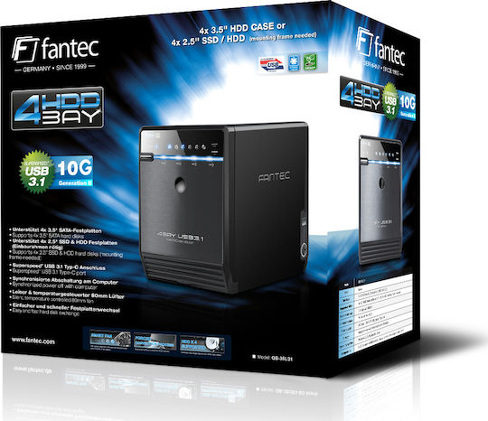 Fantec QB-35U31 Case for 4 Hard Drives 2.5" / 3.5" SATA III with Connection USB 3.1